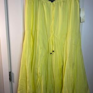 Vintage y2k Mix Nouveau Yellow Smocked Waist Maxi Skirt Boho Beaded Tassels XL